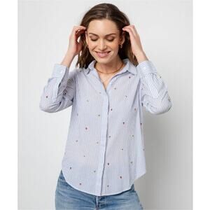 Rails Taylor Shirt Embroidered Citrus Stripe Top Women's Size M Blue White Fruit